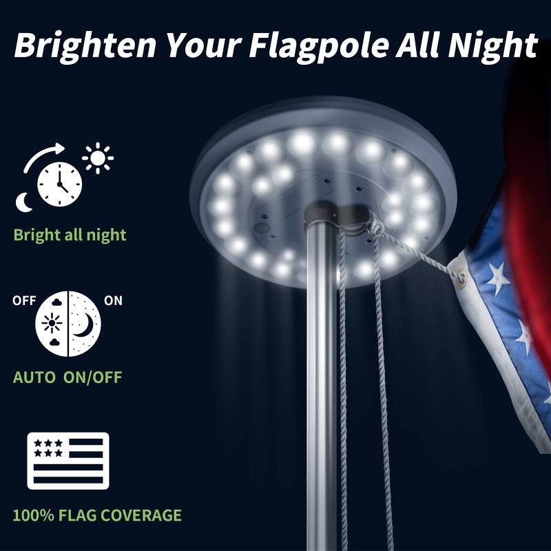 HOOPLE Flag Pole Light Solar Powered - Waterproof, Solar Flag Pole Light for 15 to 25 Ft In-Ground Flag Pole, Super Bright Flag Pole Solar Light from Dusk to Dawn for 12+ Hours, Auto On/Off (26 LED) - Image 4